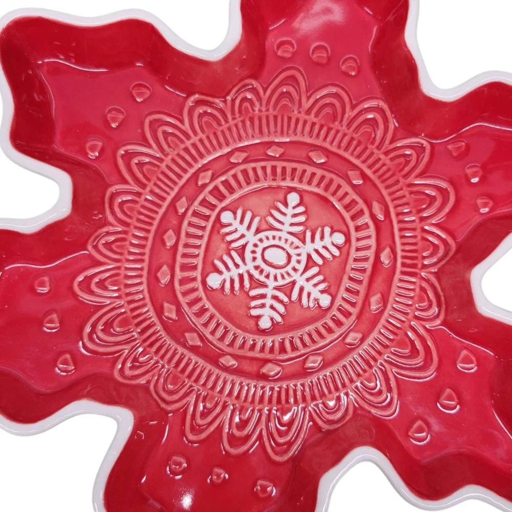 Hallmark Red Snowflake Shaped Dish Serving Bowl Christmas Holiday 9‎ in HGE356
